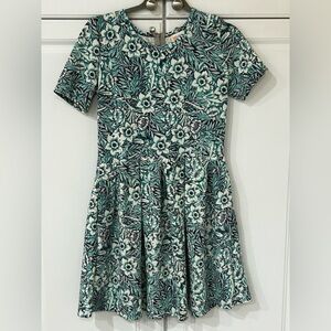 LuLaRoe Amelia Floral Dress Small Green Black Fit Flare Pockets